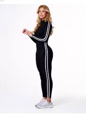 Black Slim Jumpsuit with White Stripes